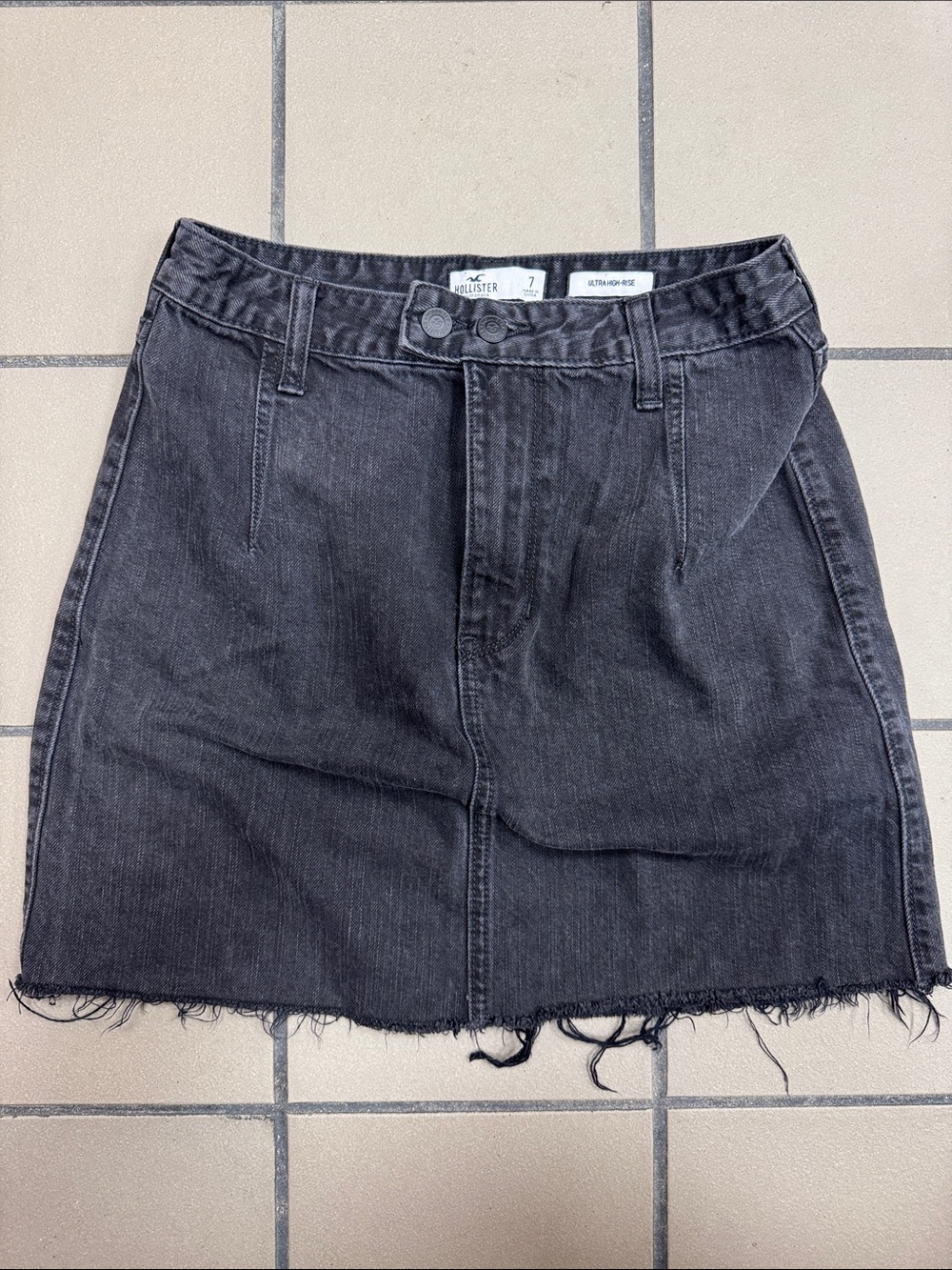 Hollister Charcoal Black Raw-Hem Denim Mini Skirt